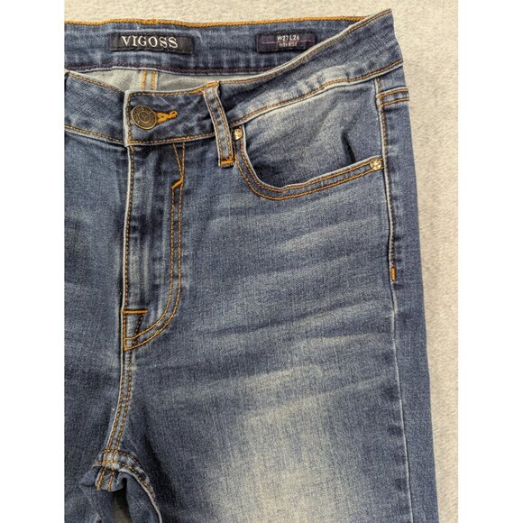 Vigoss Gwen Kick Flare Jeans Womens 27x26 Blue High Rise Raw Hem Distressed - Picture 3 of 16